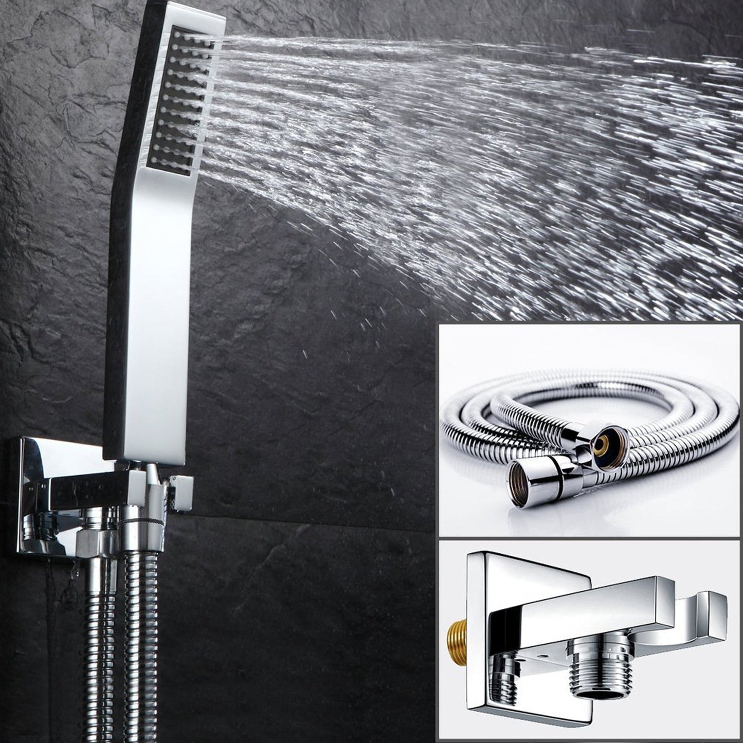 Eviva Pro Full Chrome Modern Luxury Squared Shower Head With Shower Handheld and Sprayer