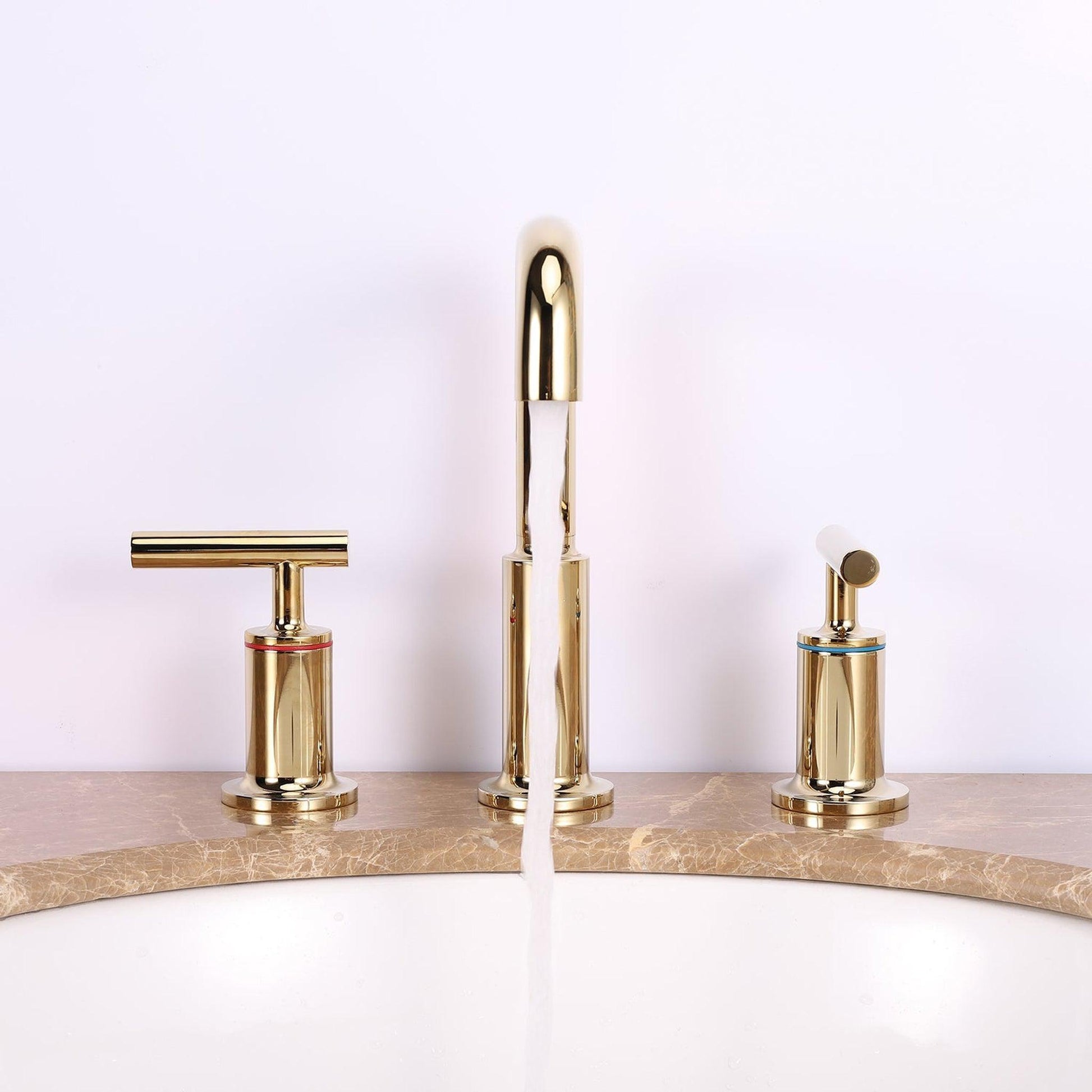 Eviva Purist Gold Coated Widespread Bathroom Sink Faucet