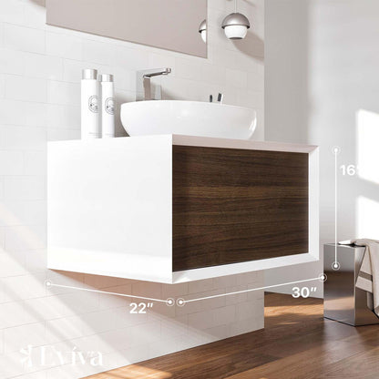 Eviva Santa Monica 30" x 16" Gray Oak Wall-Mounted Bathroom Vanity With White Porcelain Vessel Sink