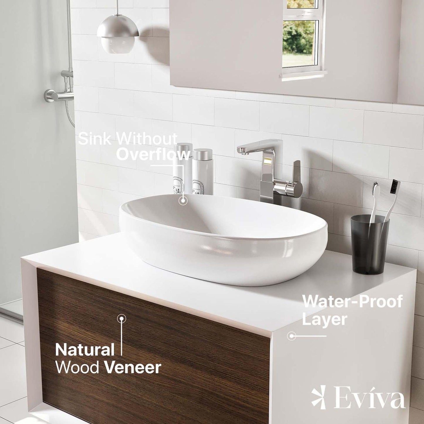 Eviva Santa Monica 30" x 16" Gray Oak Wall-Mounted Bathroom Vanity With White Porcelain Vessel Sink