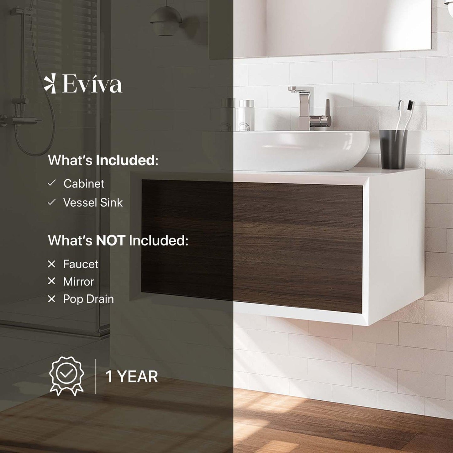 Eviva Santa Monica 30" x 16" Gray Oak Wall-Mounted Bathroom Vanity With White Porcelain Vessel Sink
