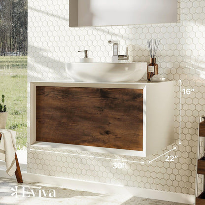 Eviva Santa Monica 30" x 16" Rosewood Wall-Mounted Bathroom Vanity With White Porcelain Vessel Sink