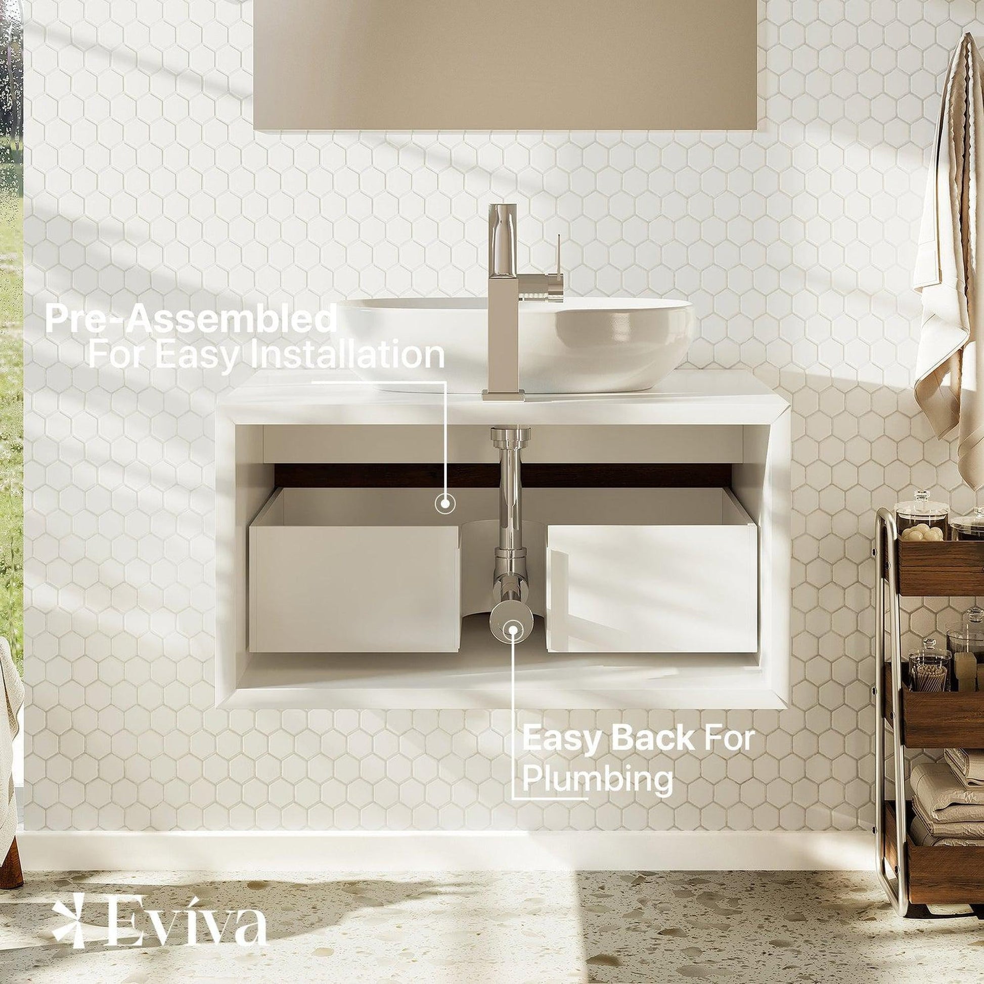 Eviva Santa Monica 30" x 16" Rosewood Wall-Mounted Bathroom Vanity With White Porcelain Vessel Sink