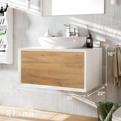 Eviva Santa Monica 30" x 16" White Oak Wall-Mounted Bathroom Vanity With White Porcelain Vessel Sink