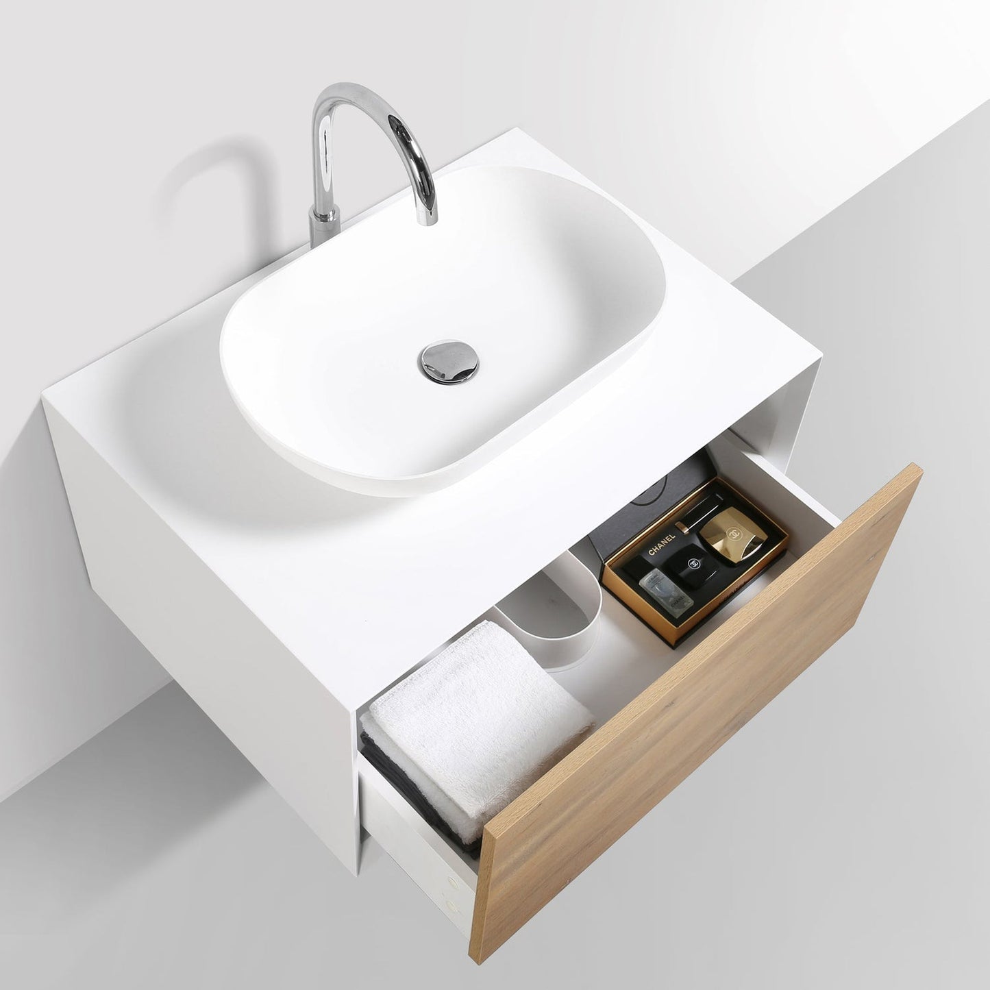 Eviva Santa Monica 30" x 16" White Oak Wall-Mounted Bathroom Vanity With White Porcelain Vessel Sink