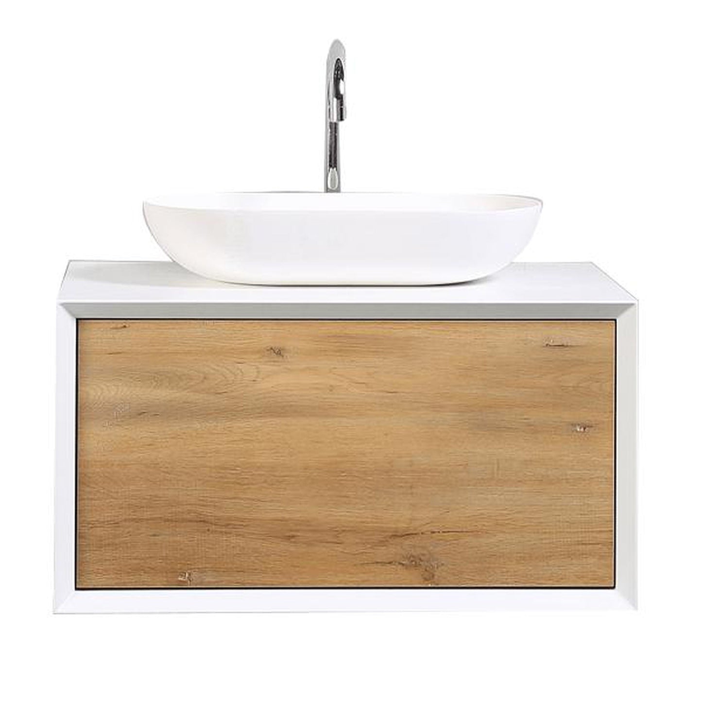 Eviva Santa Monica 30" x 16" White Oak Wall-Mounted Bathroom Vanity With White Porcelain Vessel Sink