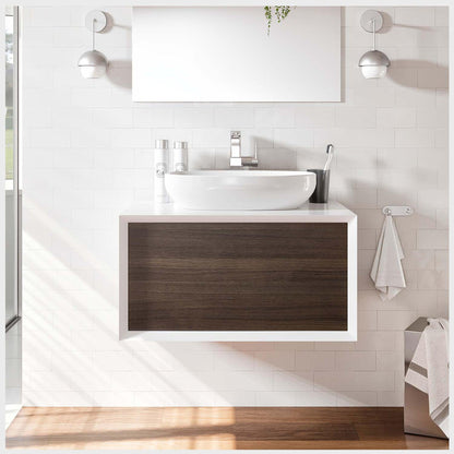 Eviva Santa Monica 36" x 16" Gray Oak Wall-Mounted Bathroom Vanity With White Porcelain Vessel Sink