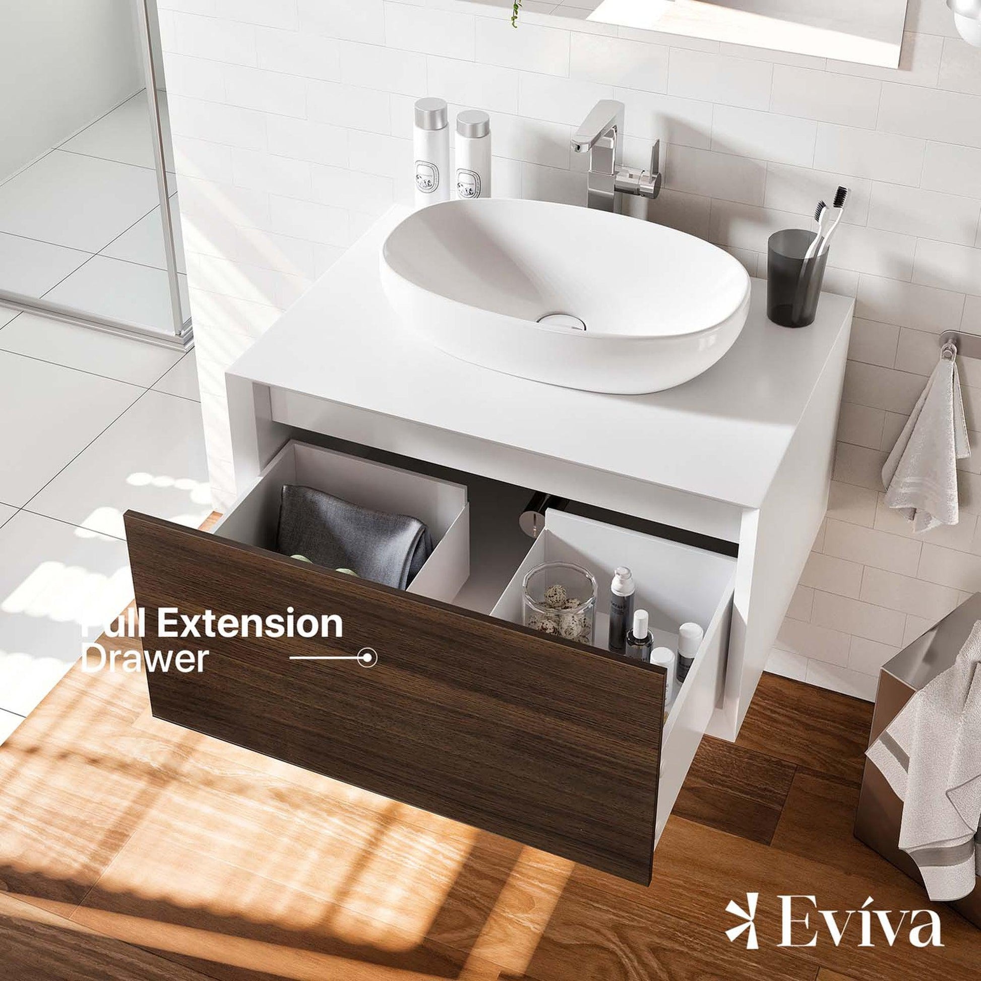 Eviva Santa Monica 36" x 16" Gray Oak Wall-Mounted Bathroom Vanity With White Porcelain Vessel Sink
