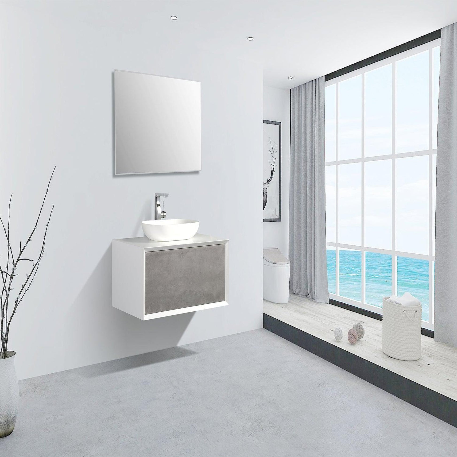 Eviva Santa Monica 36" x 16" Gray Wall-Mounted Bathroom Vanity With White Porcelain Vessel Sink