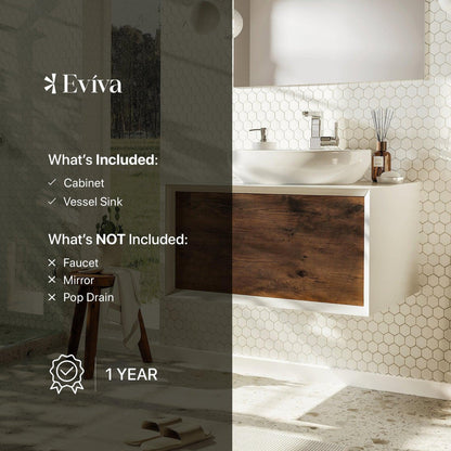 Eviva Santa Monica 36" x 16" Rosewood Wall-Mounted Bathroom Vanity With White Porcelain Vessel Sink