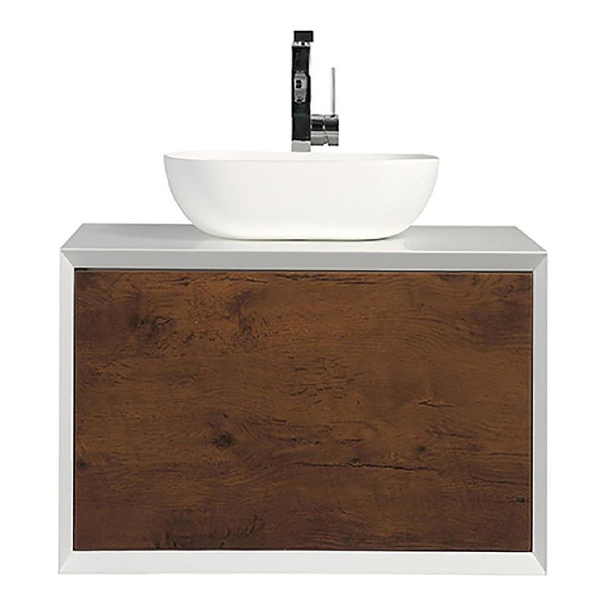 Eviva Santa Monica 36" x 16" Rosewood Wall-Mounted Bathroom Vanity With White Porcelain Vessel Sink