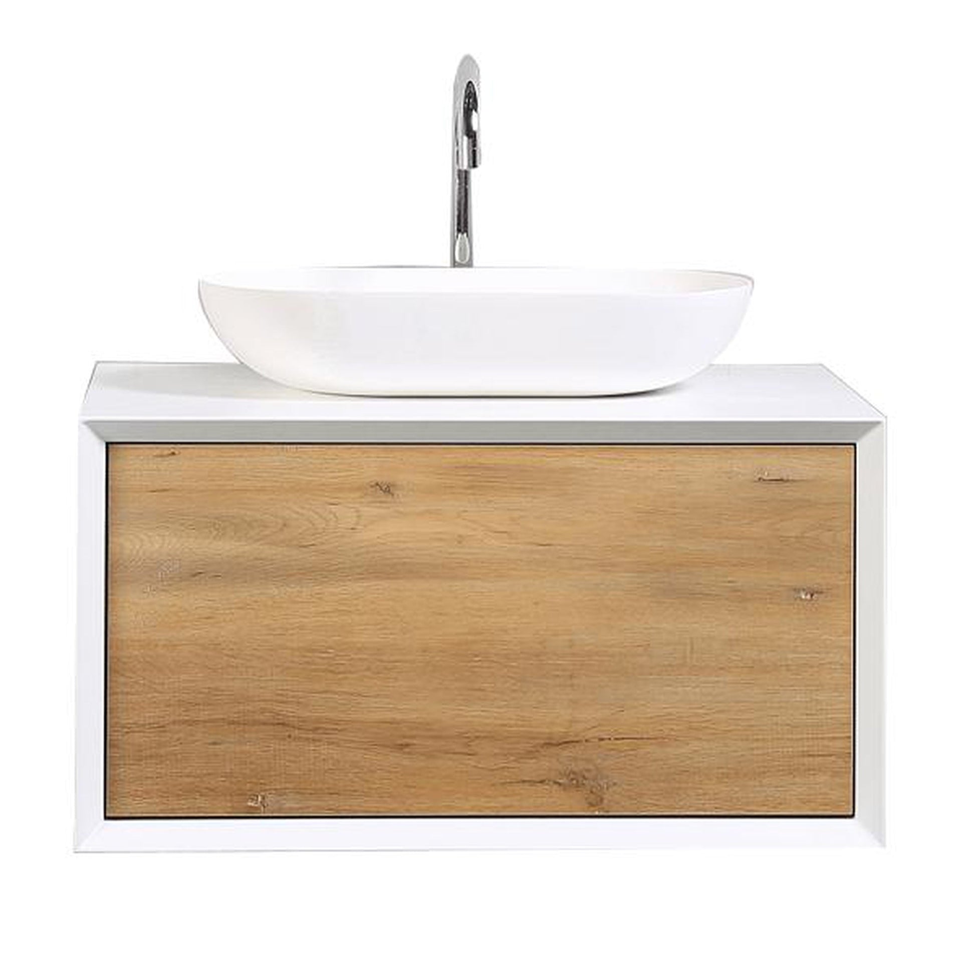 Eviva Santa Monica 36" x 16" White Oak Wall-Mounted Bathroom Vanity With White Porcelain Vessel Sink