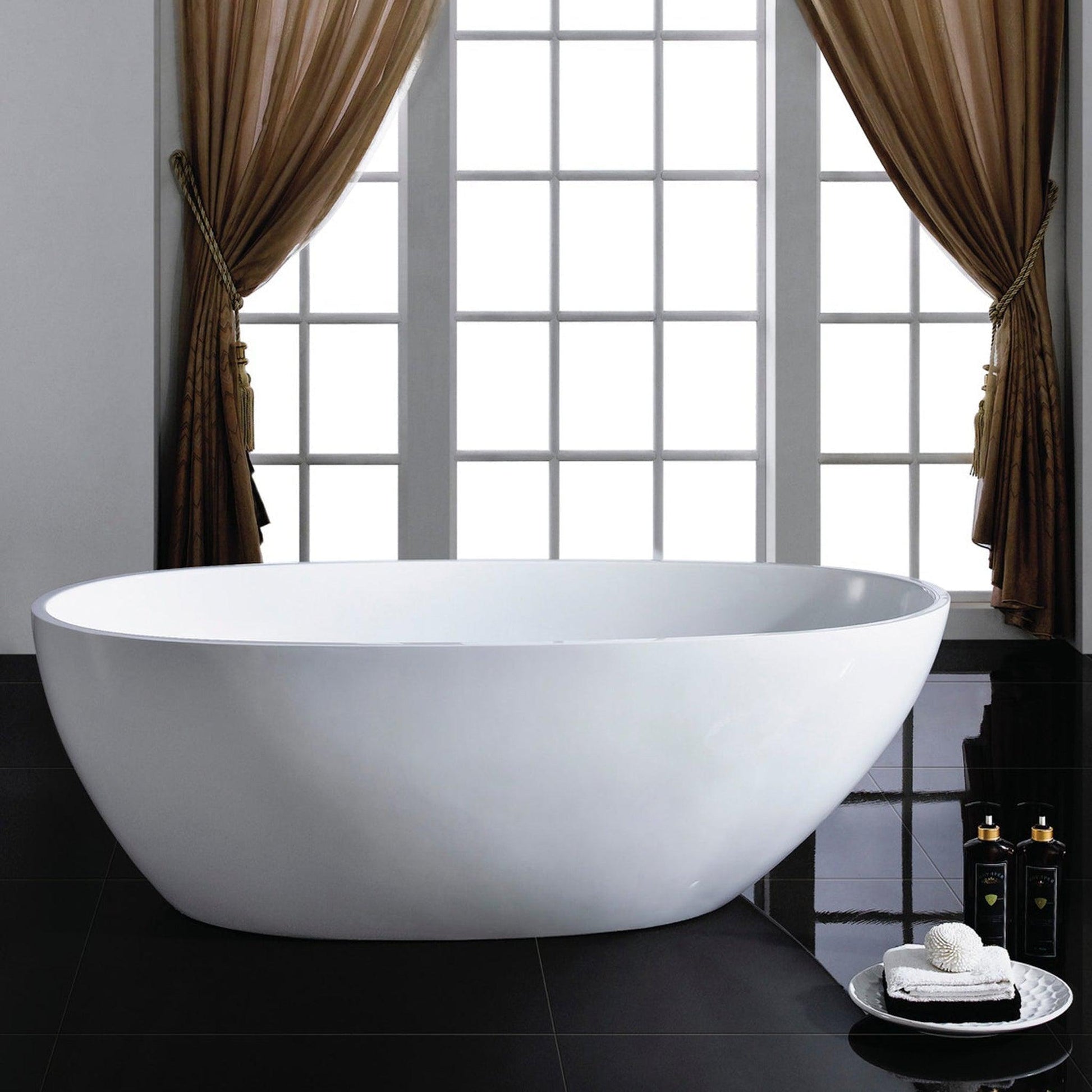 Eviva Sarah 55" x 34" White Freestanding Oval Shape Acrylic Soaking Bathtub