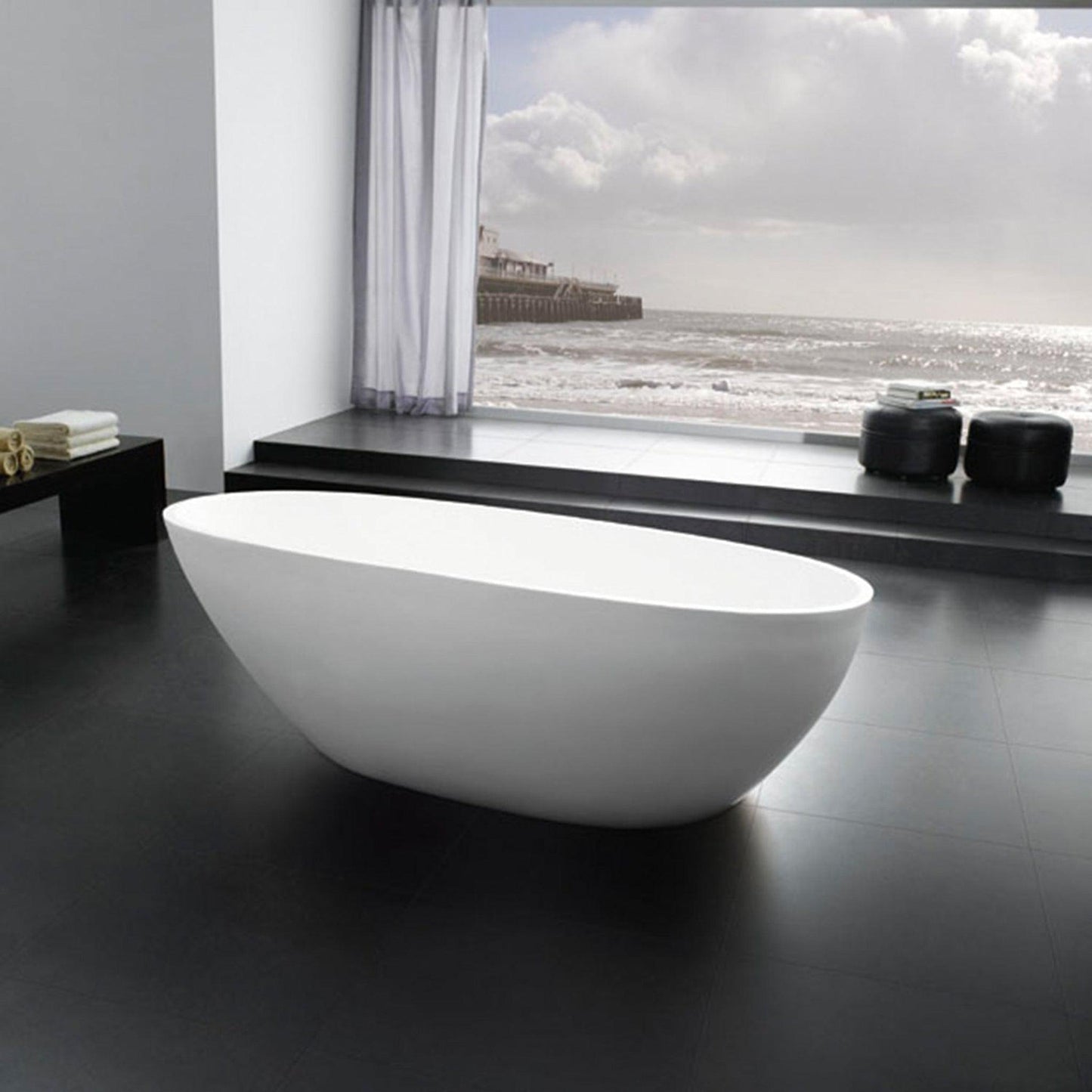 Eviva Sarah 55" x 34" White Freestanding Oval Shape Acrylic Soaking Bathtub