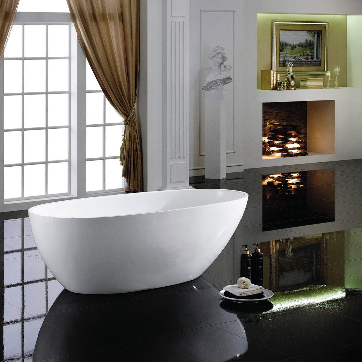 Eviva Sarah 67" x 34" White Freestanding Oval Shape Acrylic Soaking Bathtub
