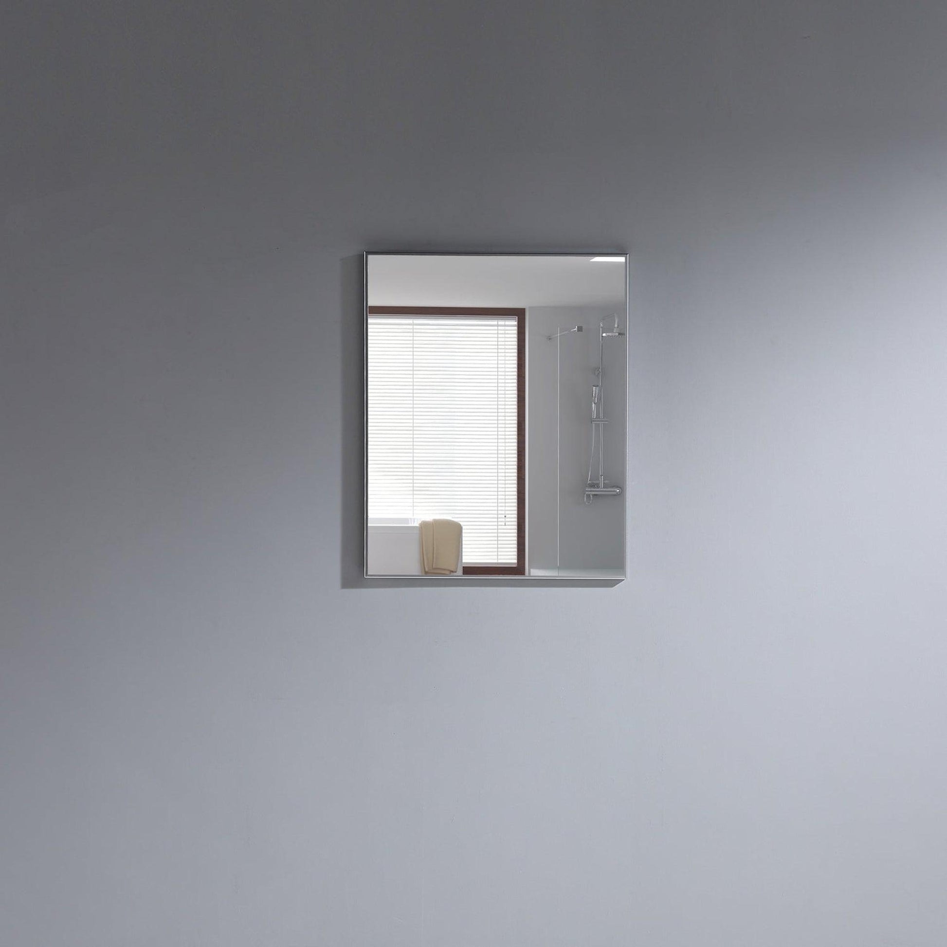 Eviva Sax 24" x 30" Brushed Metal Framed Bathroom Wall-Mounted Mirror