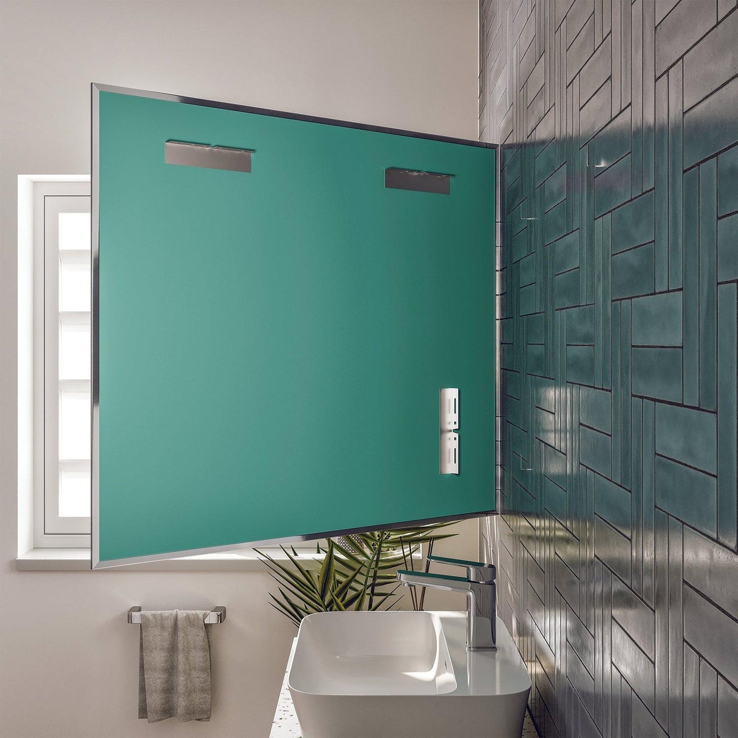 Eviva Sax 36" x 30" Polished Chrome Framed Bathroom Wall-Mounted Mirror