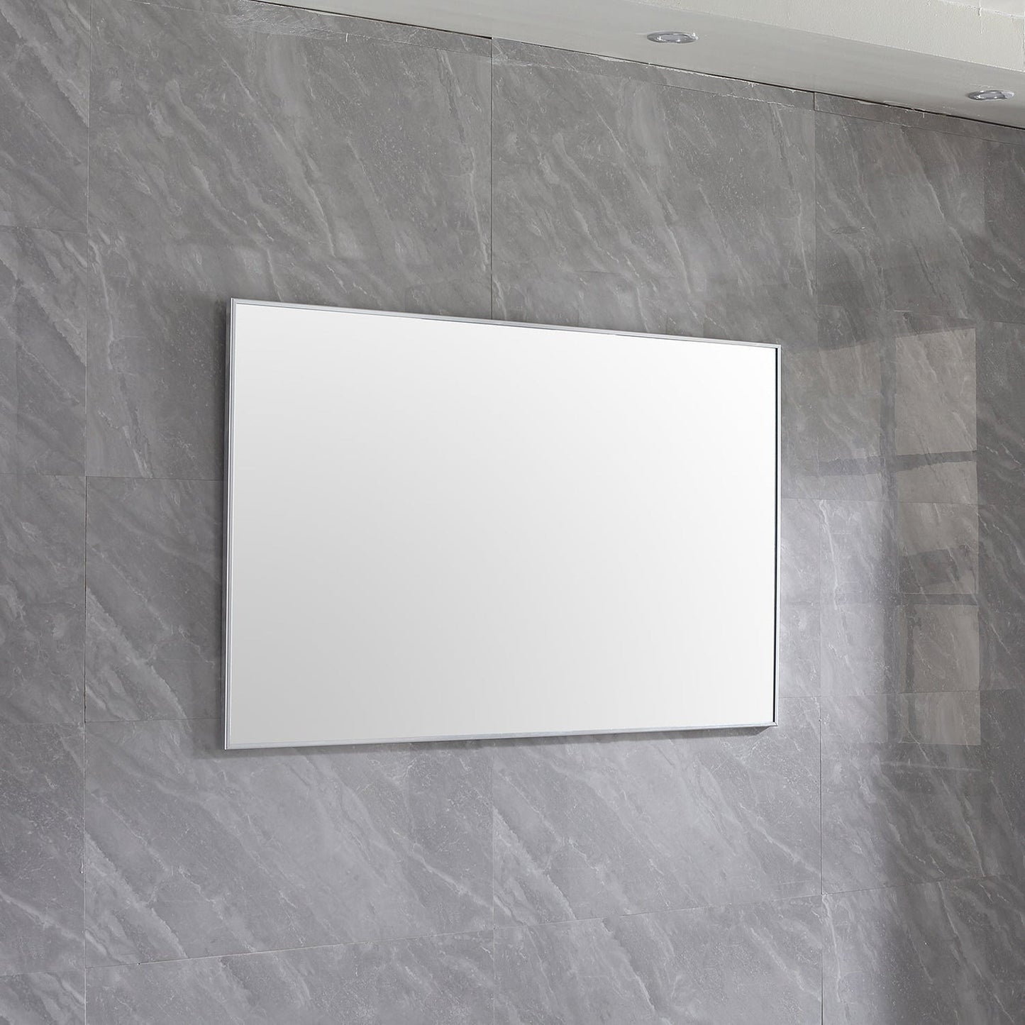 Eviva Sax 48" x 30" Brushed Metal Framed Bathroom Wall-Mounted Mirror