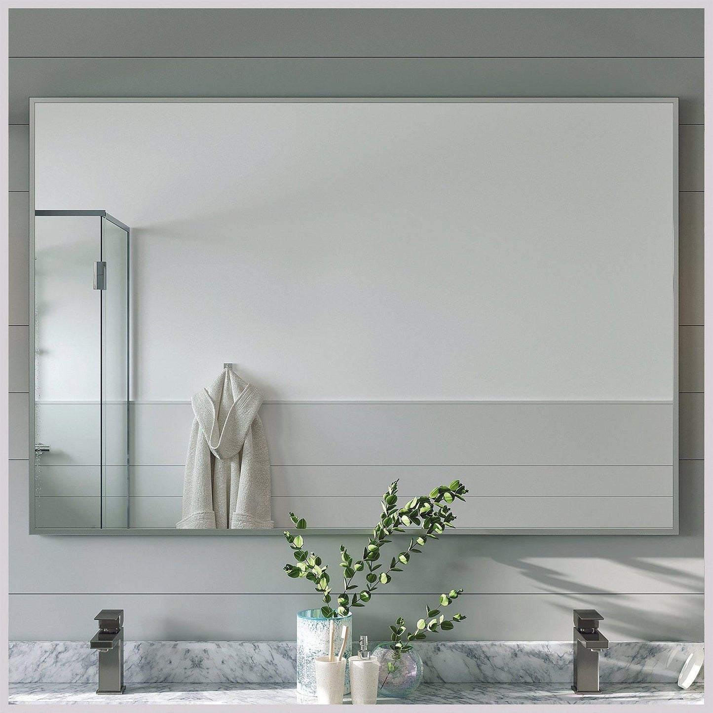 Eviva Sax 48" x 30" Polished Chrome Framed Bathroom Wall-Mounted Mirror