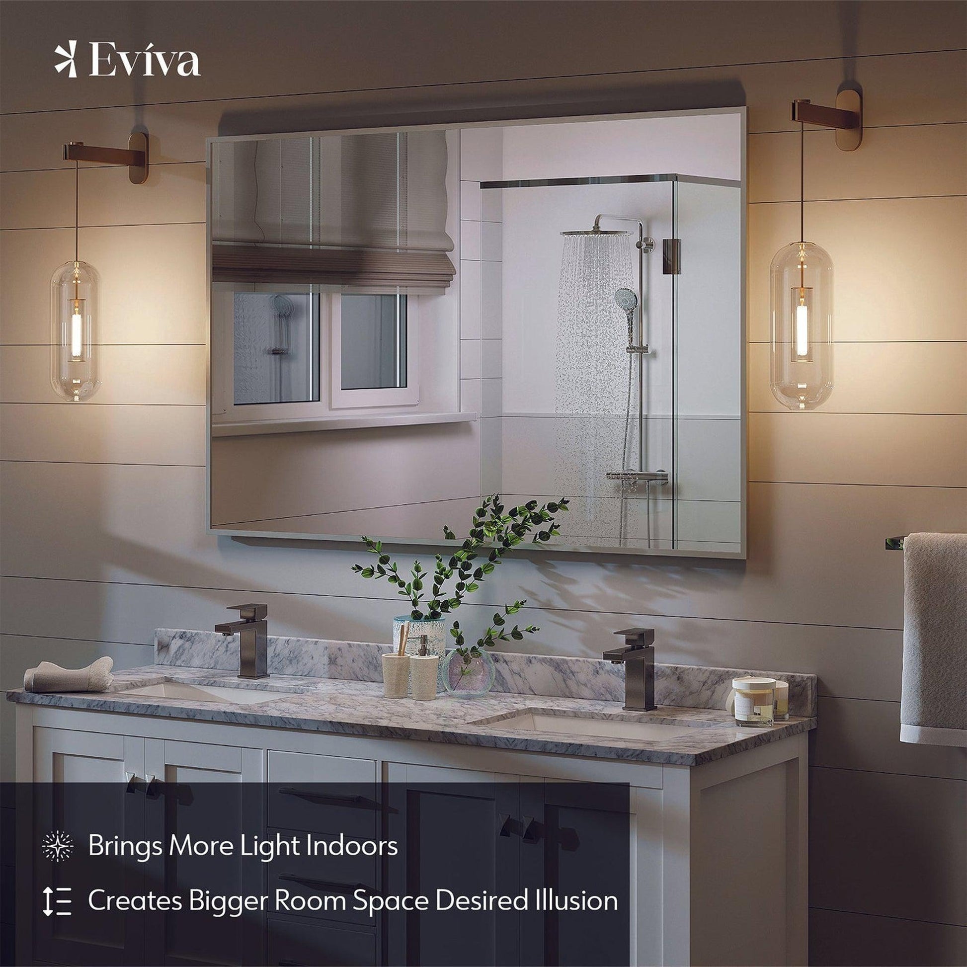 Eviva Sax 48" x 30" Polished Chrome Framed Bathroom Wall-Mounted Mirror