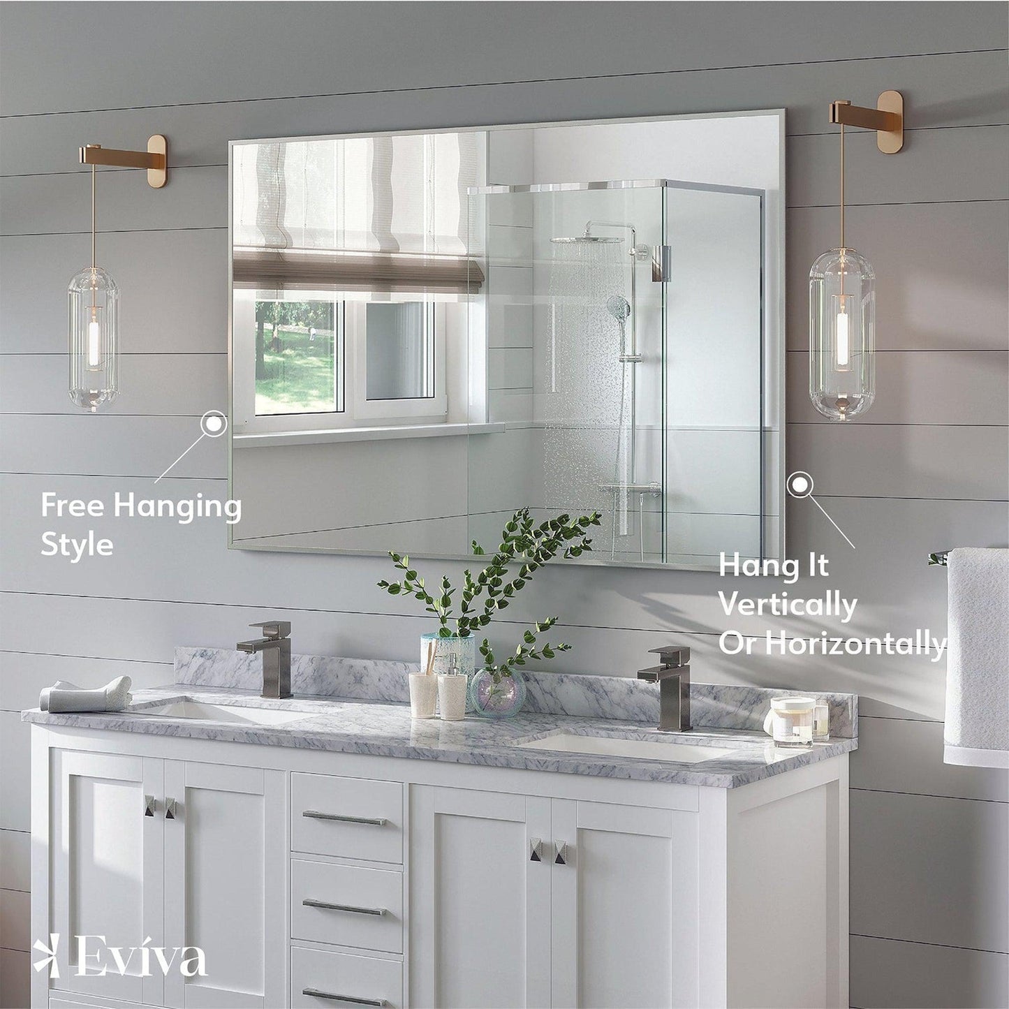 Eviva Sax 48" x 30" Polished Chrome Framed Bathroom Wall-Mounted Mirror