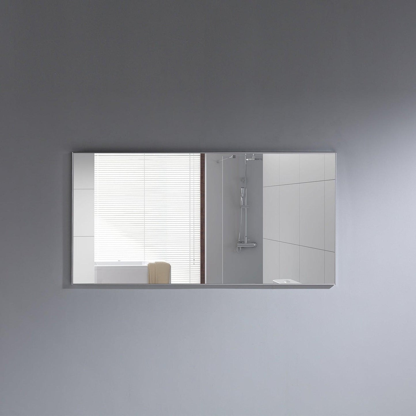 Eviva Sax 60" x 30" Brushed Metal Framed Bathroom Wall-Mounted Mirror