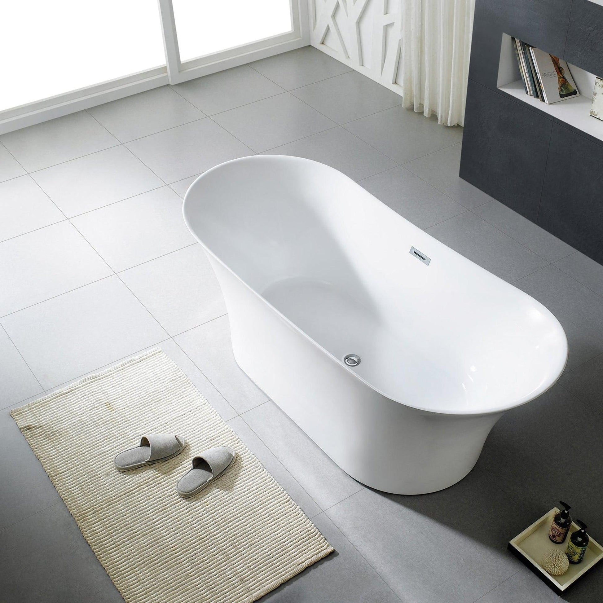 Eviva Skylar 71" x 32" White Freestanding Oval Shape Acrylic Soaking Bathtub