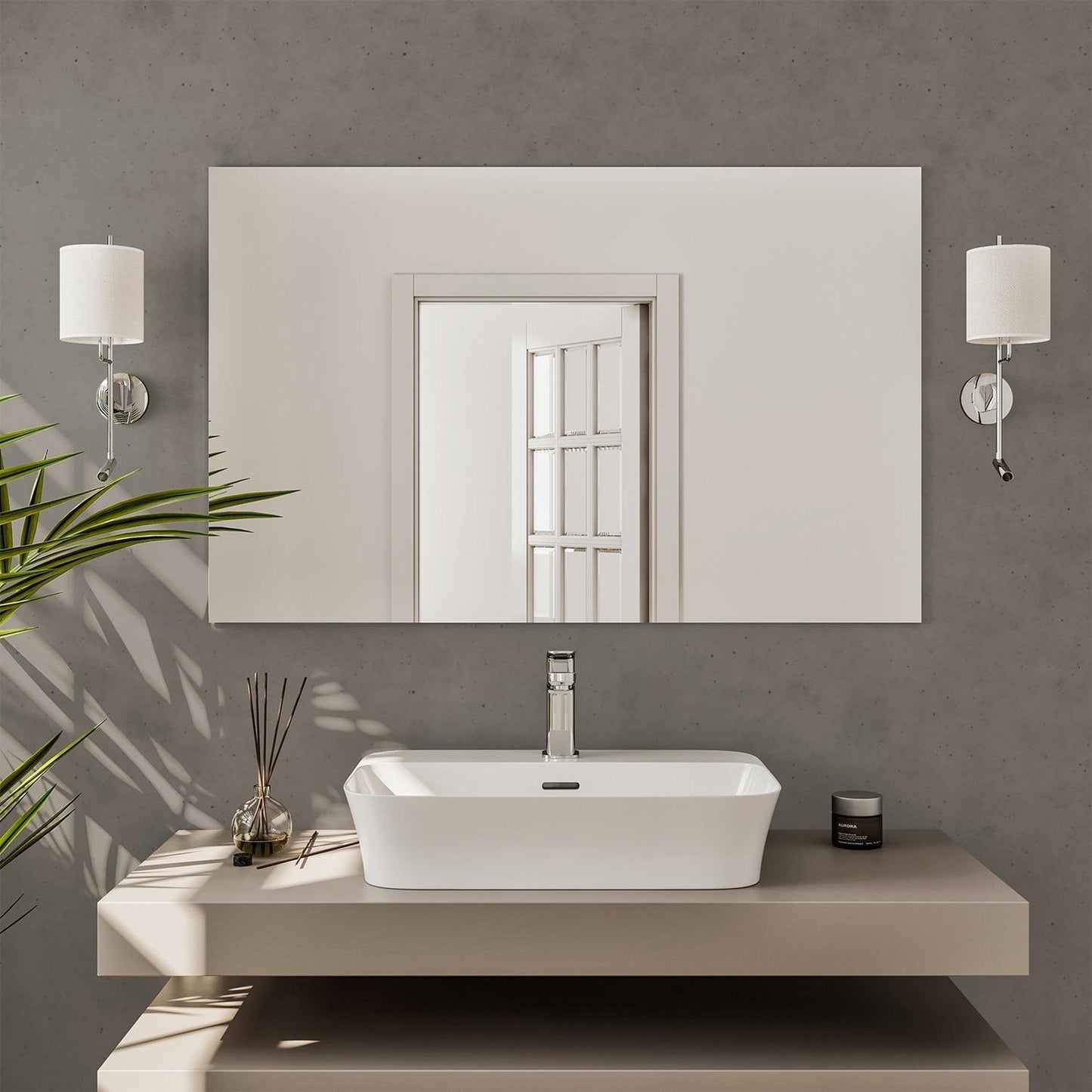 Eviva Sleek 39" x 30" Frameless Bathroom Wall-Mounted Mirror