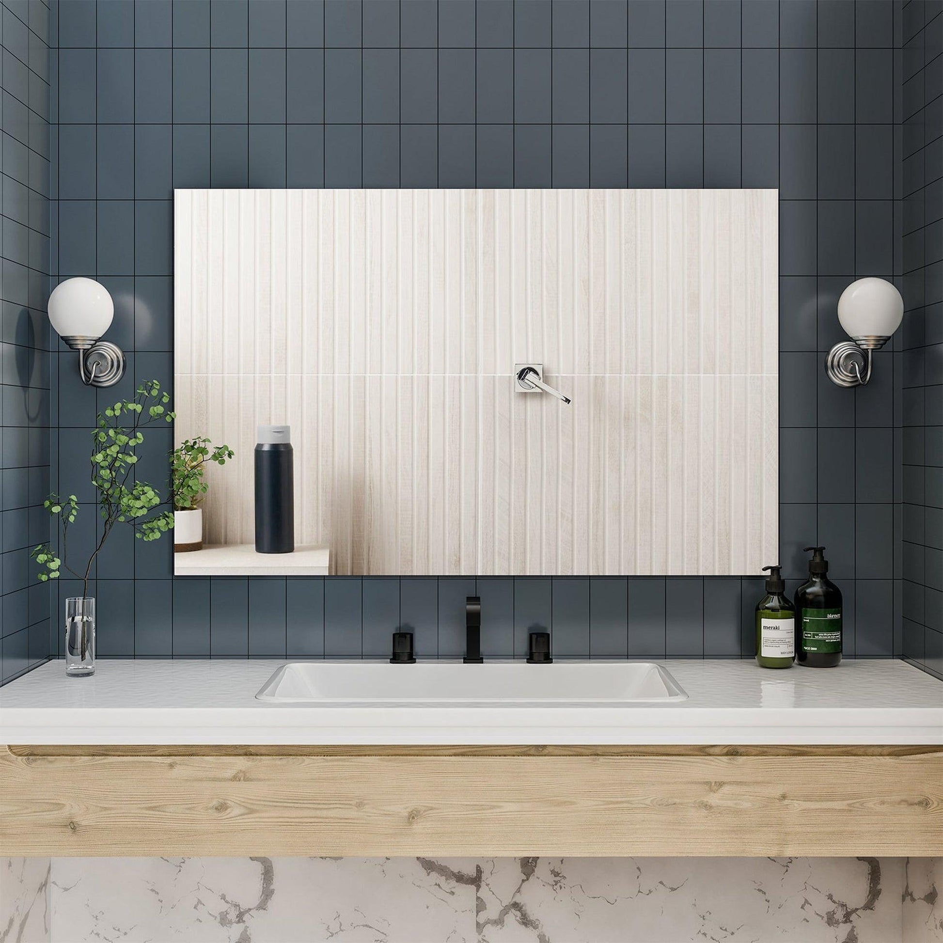 Eviva Sleek 42" x 30" Frameless Bathroom Wall-Mounted Mirror