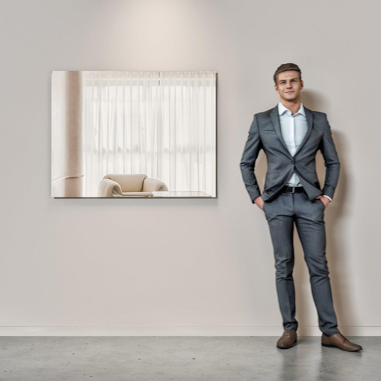 Eviva Sleek 42" x 30" Frameless Bathroom Wall-Mounted Mirror