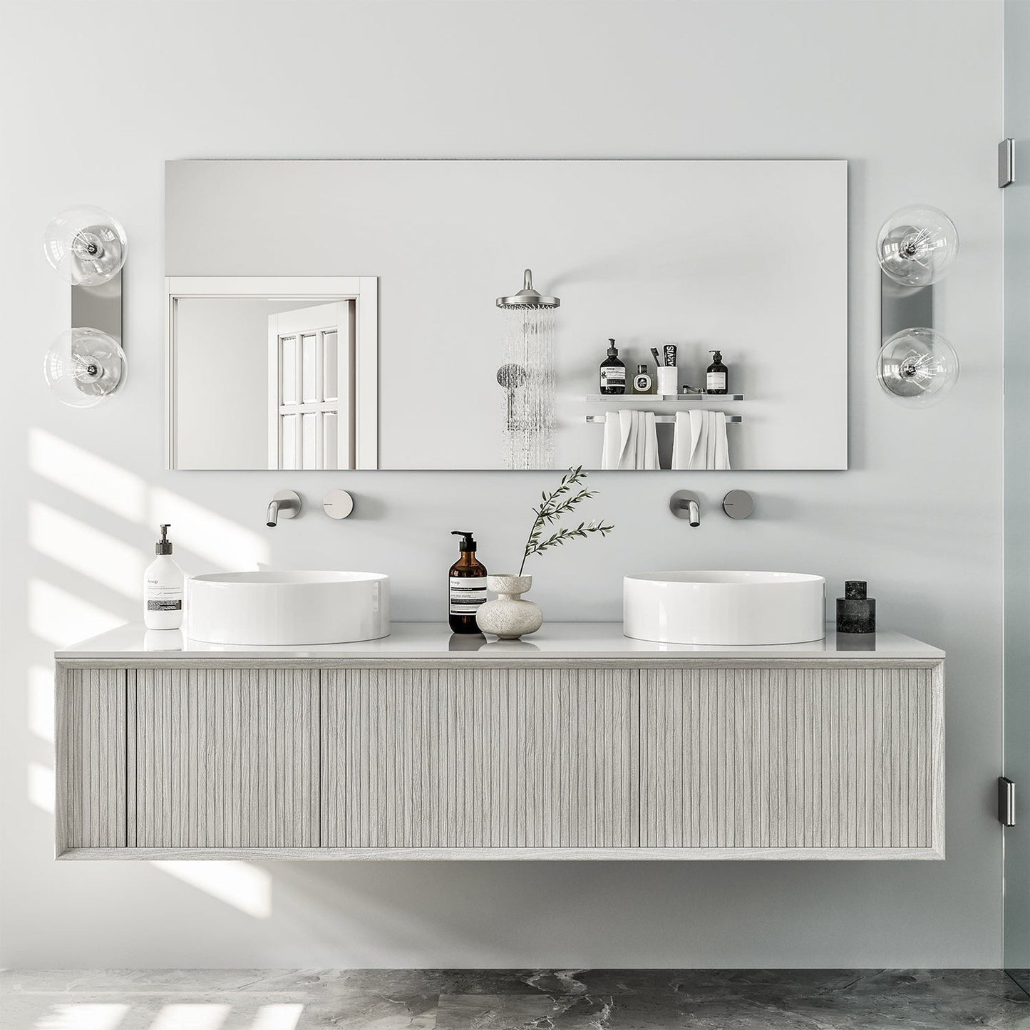 Eviva Sleek 55" x 30" Frameless Bathroom Wall-Mounted Mirror