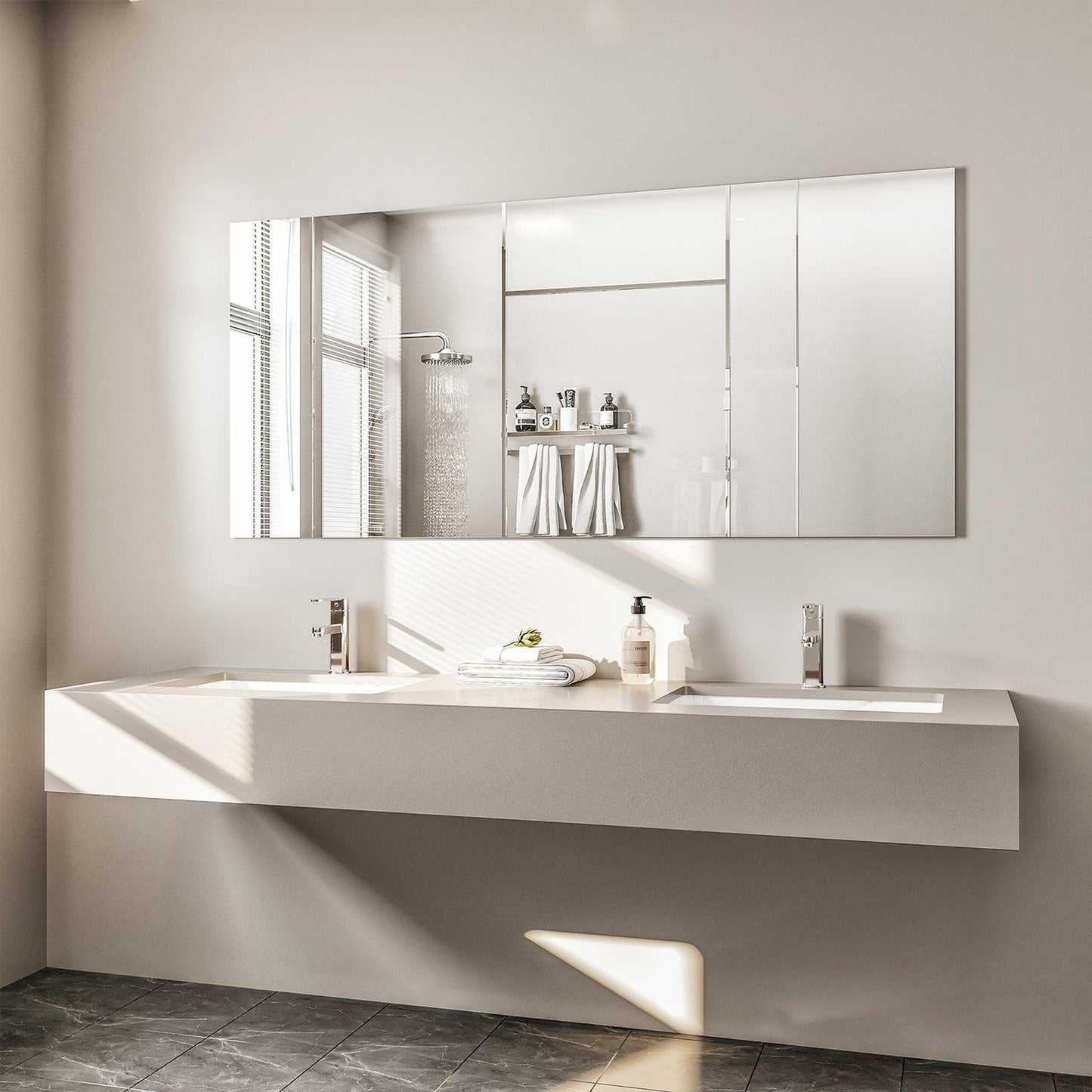 Eviva Sleek 55" x 30" Frameless Bathroom Wall-Mounted Mirror