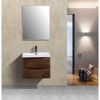 Eviva Smile 24" x 24 Rosewood Wall-Mounted Bathroom Vanity With White Single Integrated Sink