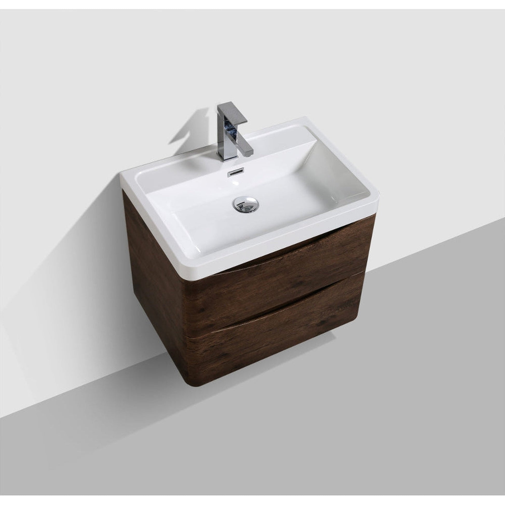Eviva Smile 24" x 24 Rosewood Wall-Mounted Bathroom Vanity With White Single Integrated Sink