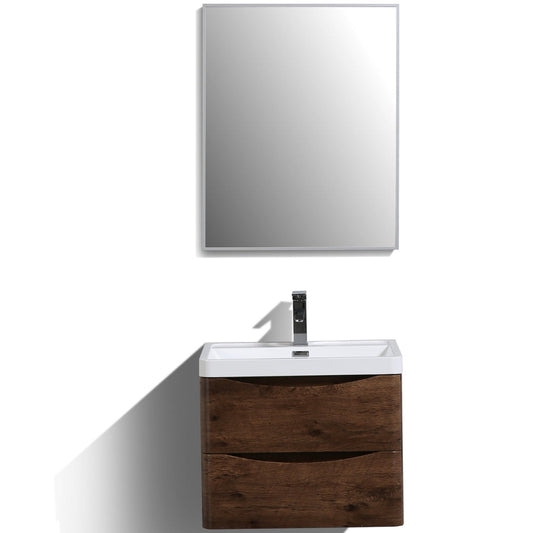 Eviva Smile 24" x 24 Rosewood Wall-Mounted Bathroom Vanity With White Single Integrated Sink