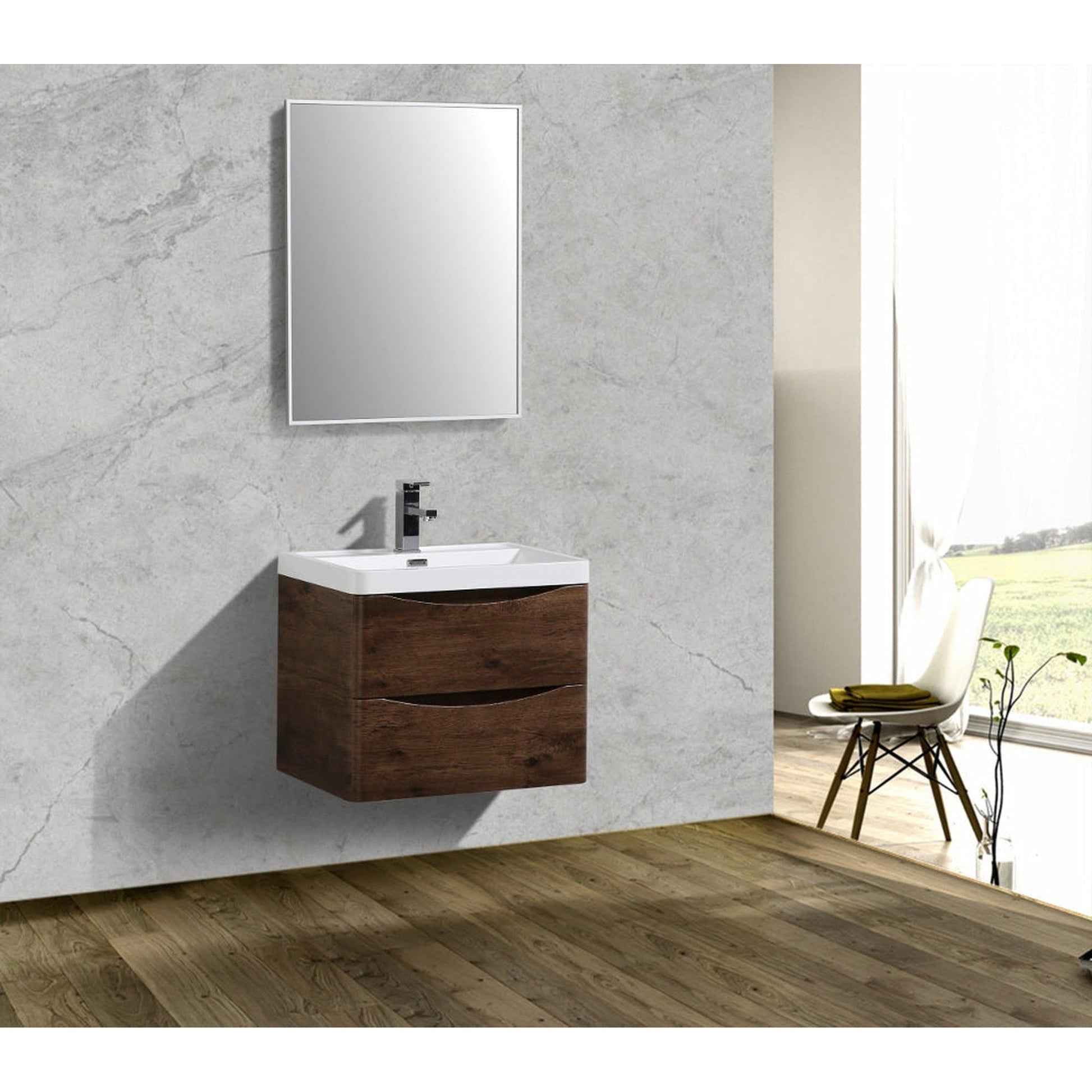 Eviva Smile 28" x 20" Rosewood Wall-Mounted Bathroom Vanity With White Single Integrated Sink