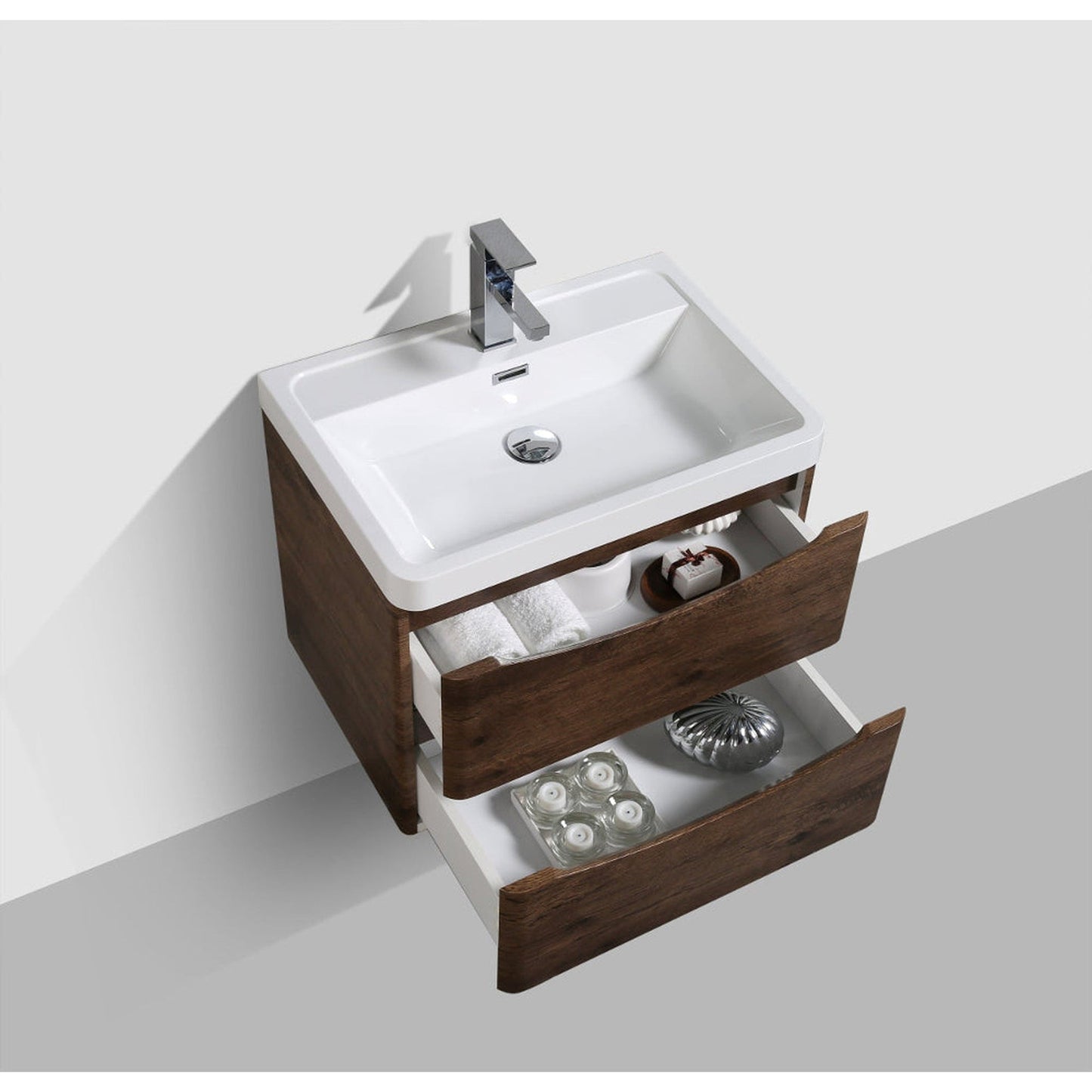 Eviva Smile 28" x 20" Rosewood Wall-Mounted Bathroom Vanity With White Single Integrated Sink