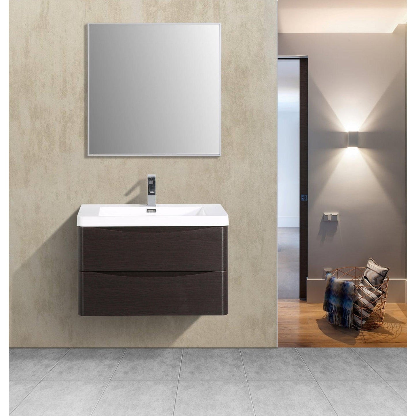 Eviva Smile 30" x 20" Chestnut Wall-Mounted Bathroom Vanity With White Single Integrated Sink
