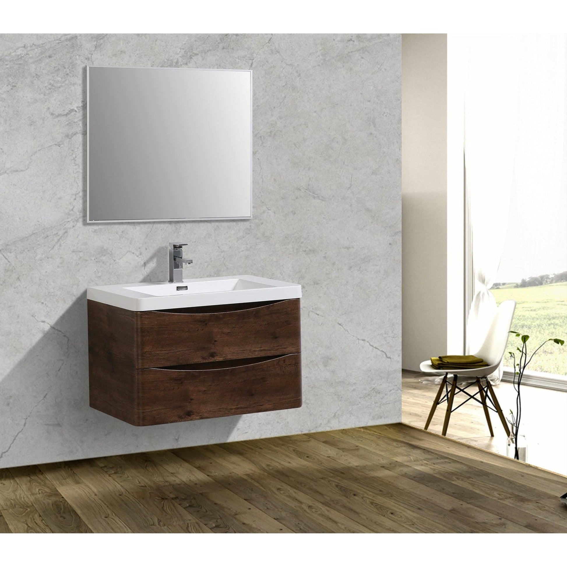 Eviva Smile 30" x 20" Rosewood Wall-Mounted Bathroom Vanity With White Single Integrated Sink