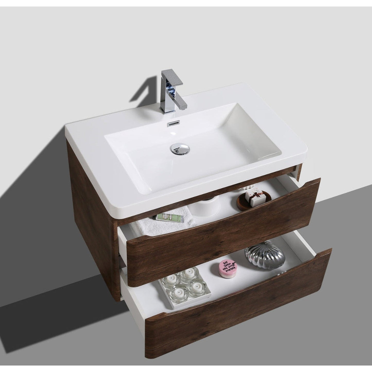 Eviva Smile 30" x 20" Rosewood Wall-Mounted Bathroom Vanity With White Single Integrated Sink