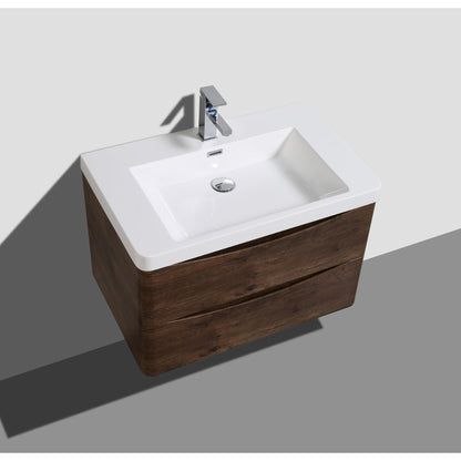 Eviva Smile 30" x 20" Rosewood Wall-Mounted Bathroom Vanity With White Single Integrated Sink