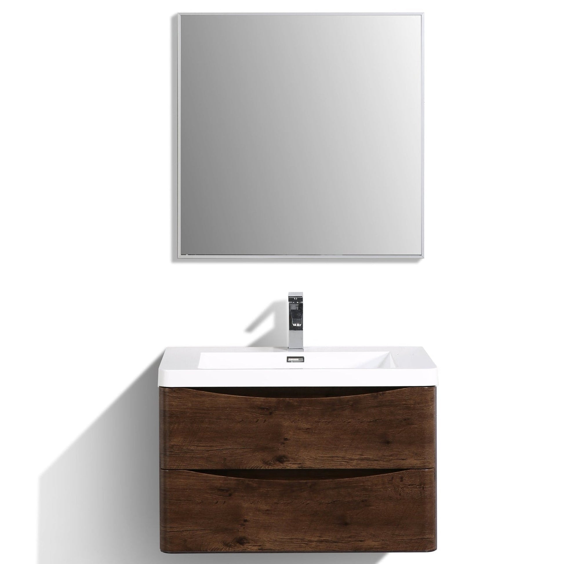 Eviva Smile 30" x 20" Rosewood Wall-Mounted Bathroom Vanity With White Single Integrated Sink