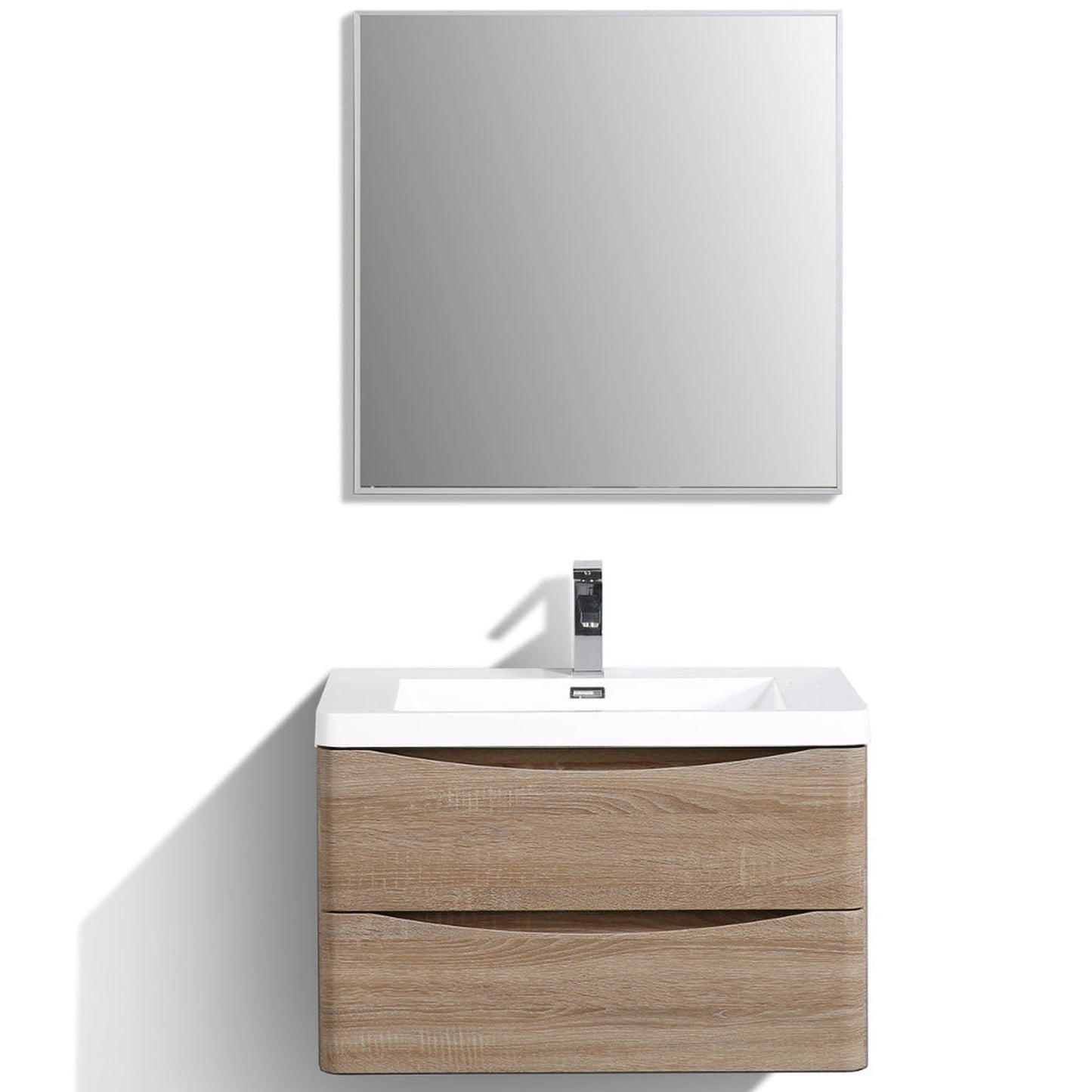 Eviva Smile 30" x 20" White Oak Wall-Mounted Bathroom Vanity With White Single Integrated Sink