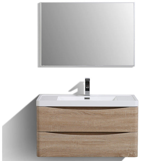 Eviva Smile 36" x 22" White Oak Wall-Mounted Bathroom Vanity With White Single Integrated Sink