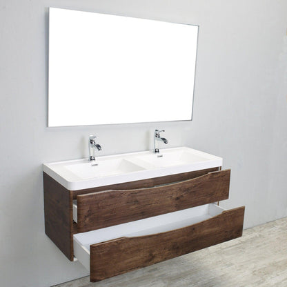 Eviva Smile 48" x 19" Rosewood Wall-Mounted Bathroom Vanity With White Double Integrated Sink