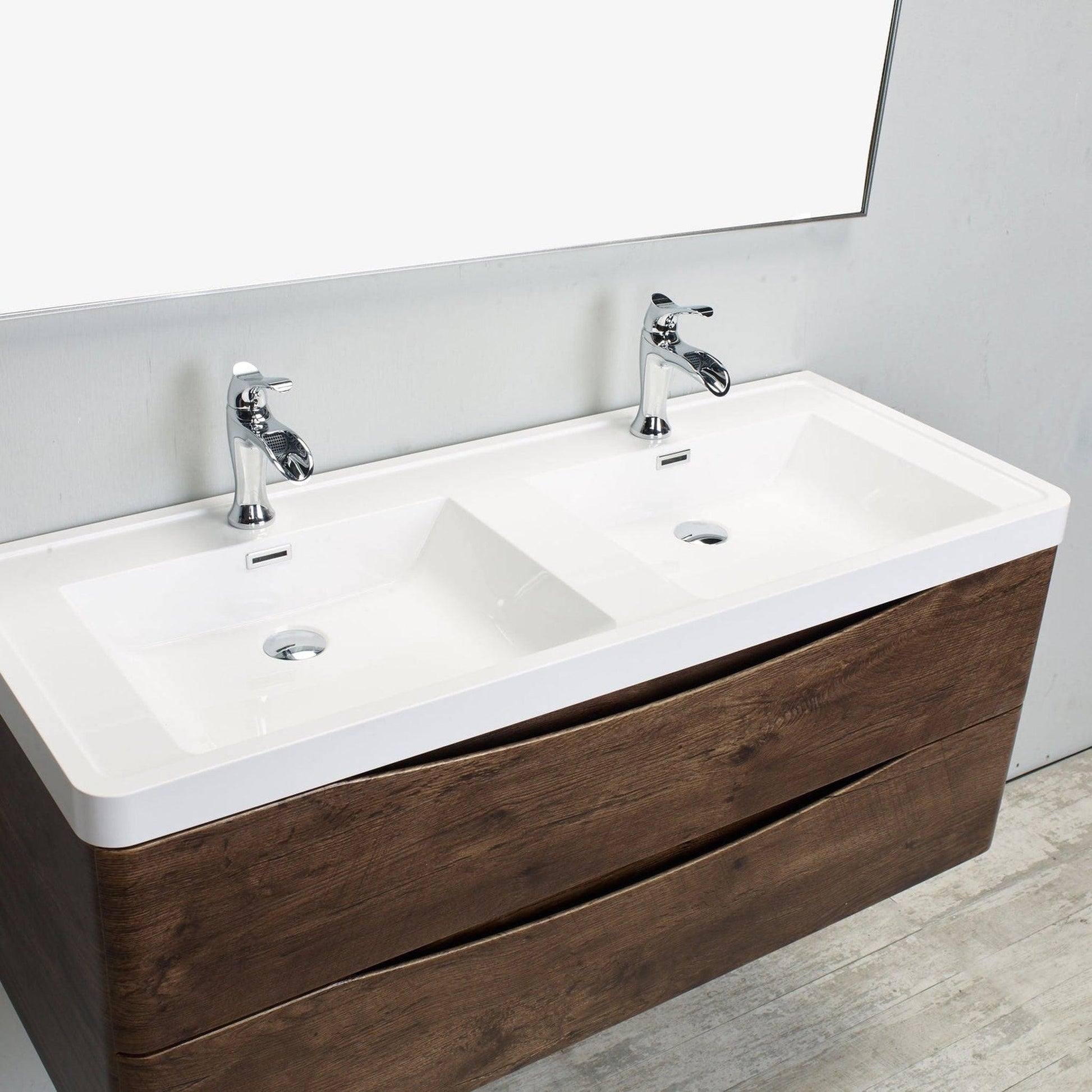 Eviva Smile 48" x 19" Rosewood Wall-Mounted Bathroom Vanity With White Double Integrated Sink