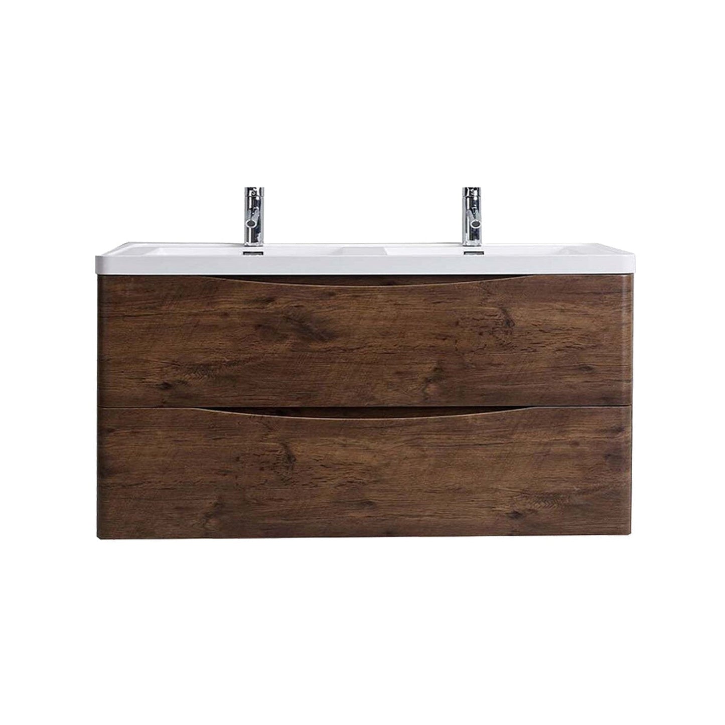 Eviva Smile 48" x 19" Rosewood Wall-Mounted Bathroom Vanity With White Double Integrated Sink