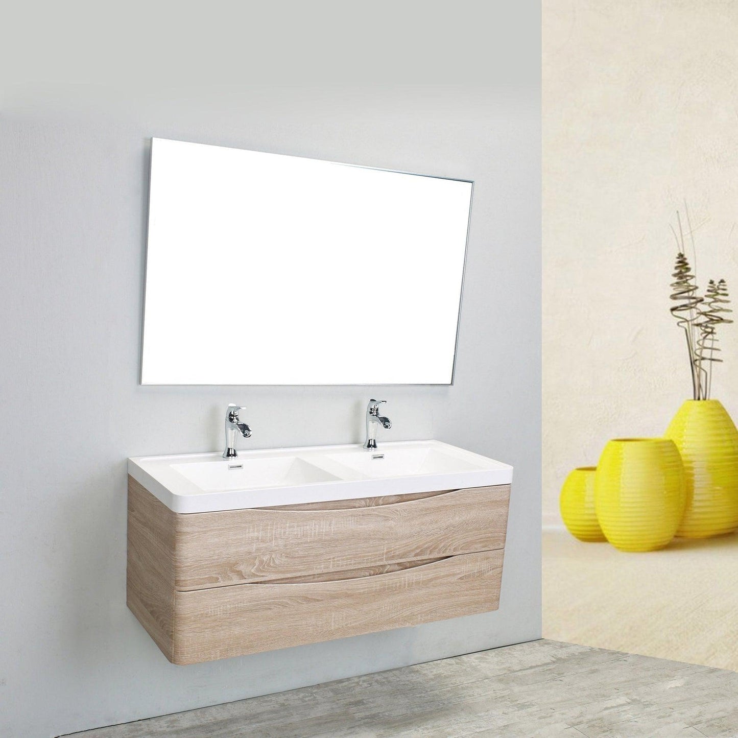 Eviva Smile 48" x 19" White Oak Wall-Mounted Bathroom Vanity With White Double Integrated Sink