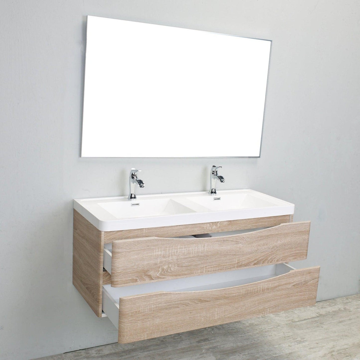 Eviva Smile 48" x 19" White Oak Wall-Mounted Bathroom Vanity With White Double Integrated Sink