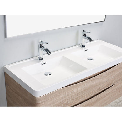 Eviva Smile 48" x 19" White Oak Wall-Mounted Bathroom Vanity With White Double Integrated Sink